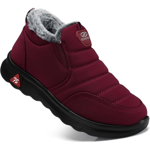 〽️Women’s 2741-red SHIBEVER Winter Fur Lined Waterproof Non-Slip Ankle Shoes